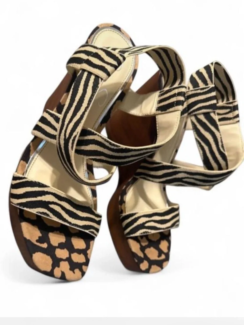 Jessica Simpson Siana platform wedges, mixed-animal print, size 9.5